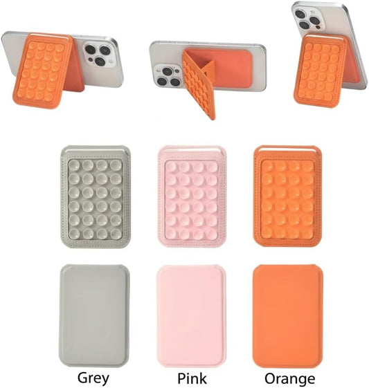 4-in-1 Magnetic Silicone Suction Cup Phone Grip Mount with Card Holder, Versatile Foldable Kickstand, Hands-Free Phone Accessories for Selfies/Vlog/Makeup/Tiktok, MagSafe-Compatible (Pink)