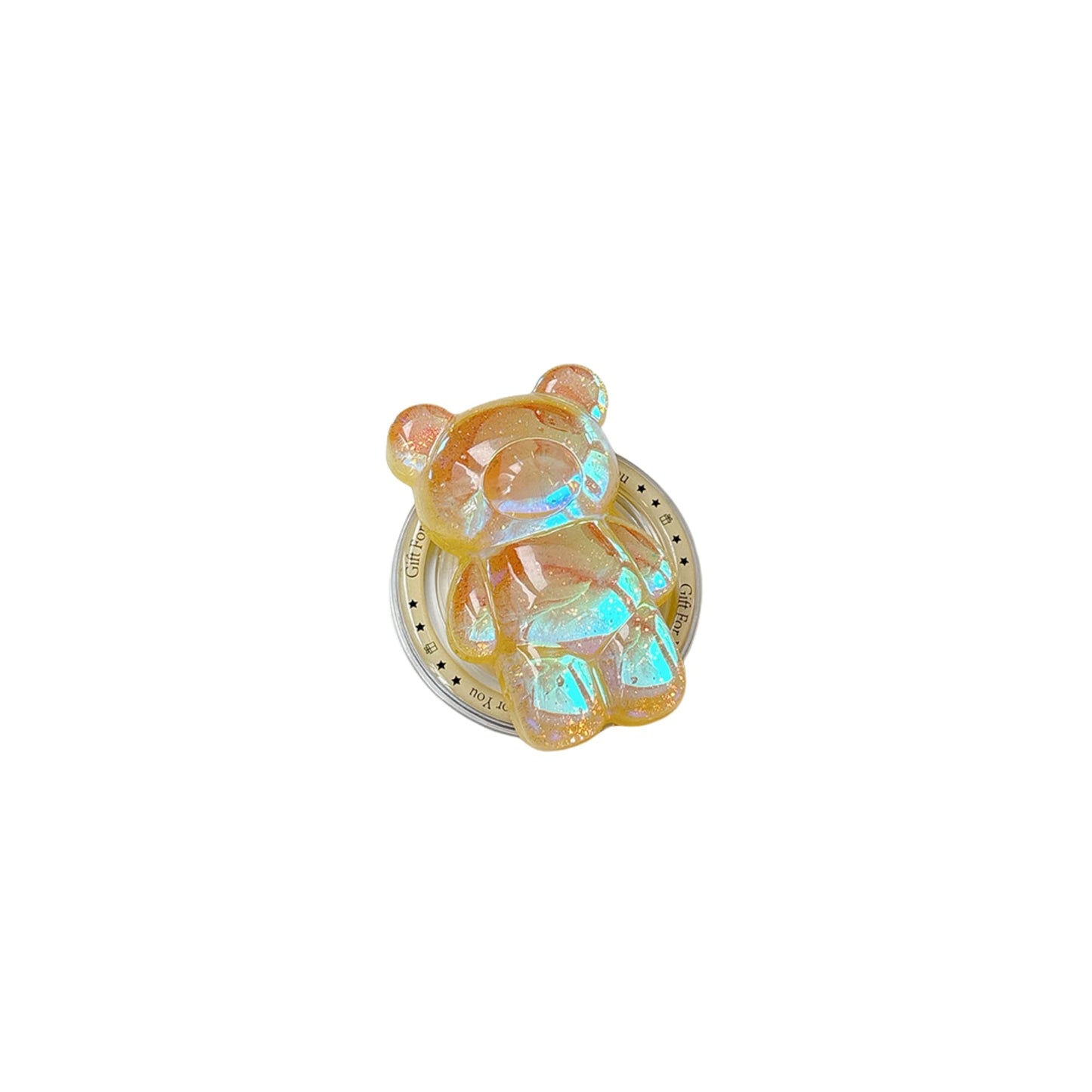 Cute Kawaii 3D Bear Phone Grip Stand, Iridescent Holographic Resin Cell Phone Holder & Kickstand, Compatible with iPhone, Samsung Galaxy, Android (Amber Peach)