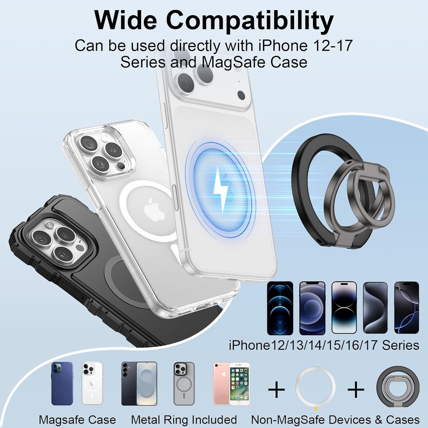 Dual-Sided Magnetic Phone Ring Grip for Samsung Galaxy S26 Ultra/S26+/S26, MagSafe Finger Ring Grip Kickstand for iPhone 17 Pro Max/16 Pro/15, Samsung Galaxy S25 FE Ultra S24+ Phone Caes Accessories