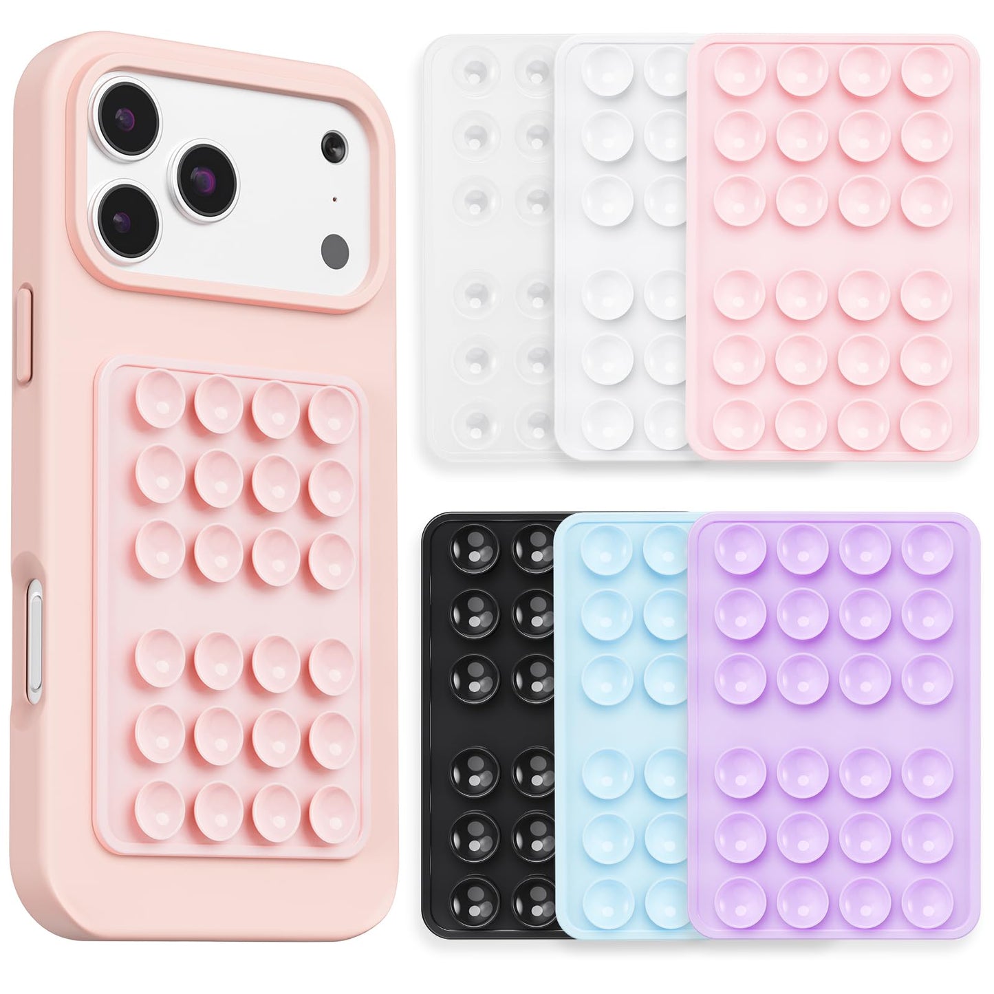 (4 Pack) Silicone Octo Cup Buddy Suction Phone Grip Mount, Hands-Free Sticky Phone Holder with 24 Suction Cups, Strong Grip for Selfies & Videos, Adheres to Mirrors, Tiles & Smooth Surfaces