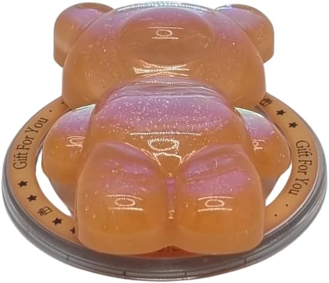 Cute Kawaii 3D Bear Phone Grip Stand, Iridescent Holographic Resin Cell Phone Holder & Kickstand, Compatible with iPhone, Samsung Galaxy, Android (Amber Peach)