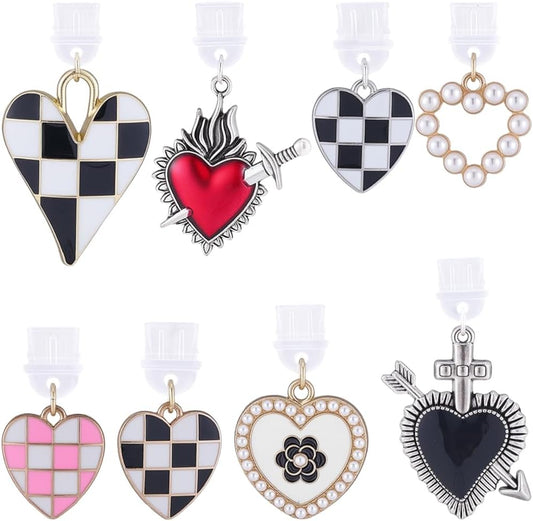 8Pcs Charms for E-Reader 8 Styles Heart Dust Plug Charm Compatible with Type C Charging Port Kindle Phone Accessories Gift for Book Lover Readers Men Women Halloween