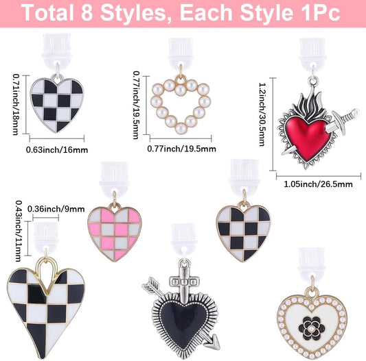 8Pcs Charms for E-Reader 8 Styles Heart Dust Plug Charm Compatible with Type C Charging Port Kindle Phone Accessories Gift for Book Lover Readers Men Women Halloween