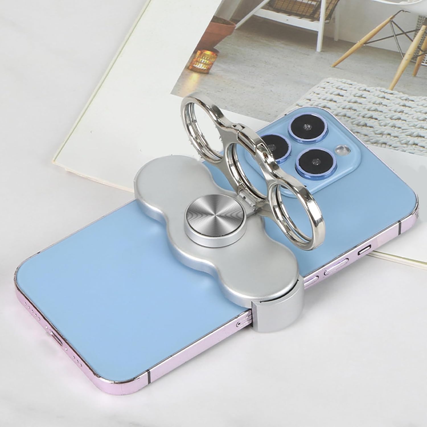 Double-Ring Three-Finger Back Clip Holder 360-Degree Rotating Mobile Grip Multipurpose Foldable Phone Grip Holder