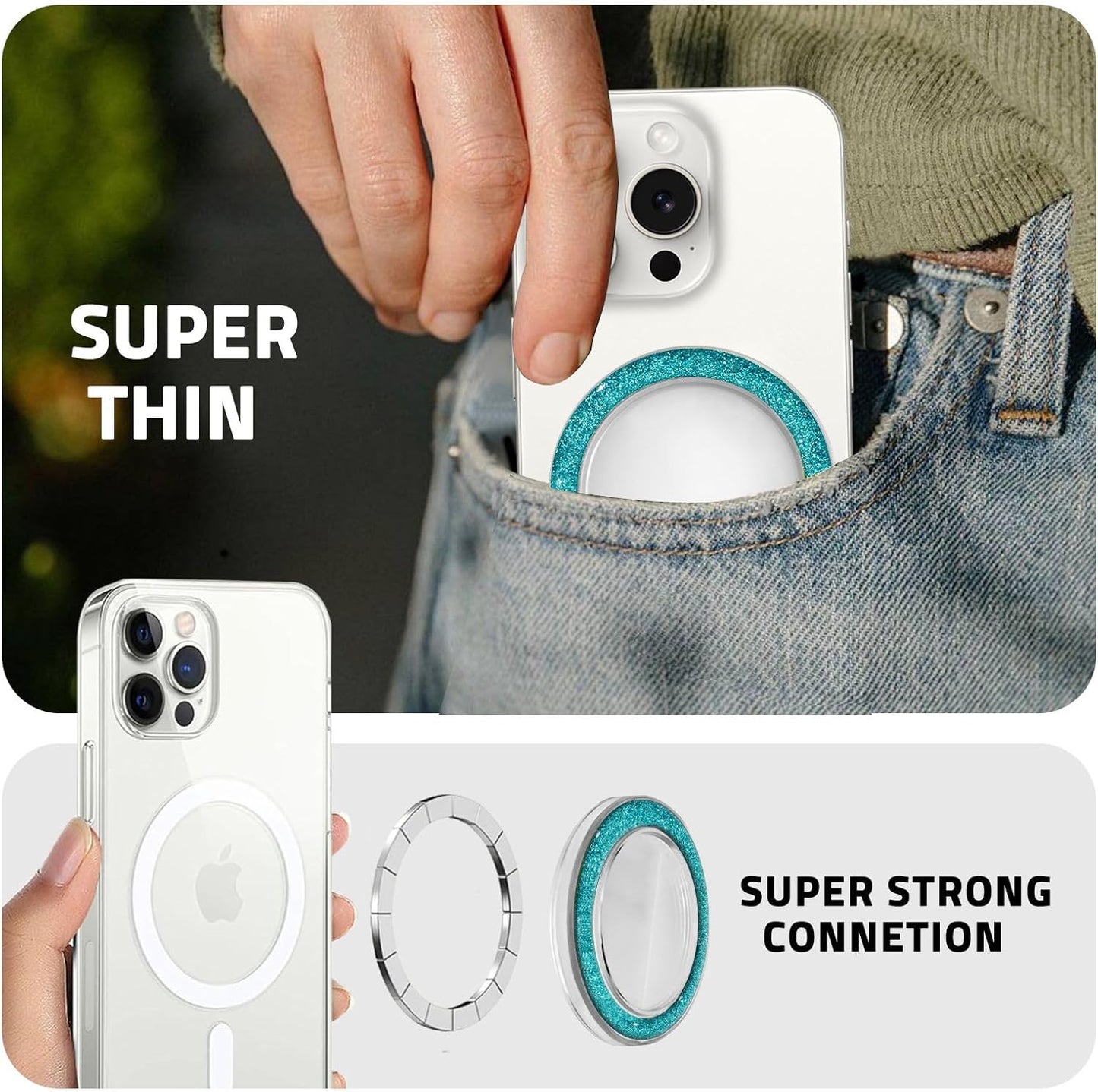 Magnetic Base Compatible with Popsocket Phone Grip and MagSafe，Removable Phone Holder Base for Smartphone and Phone Cases, Upgrade for Phone Stand,Clear Blue