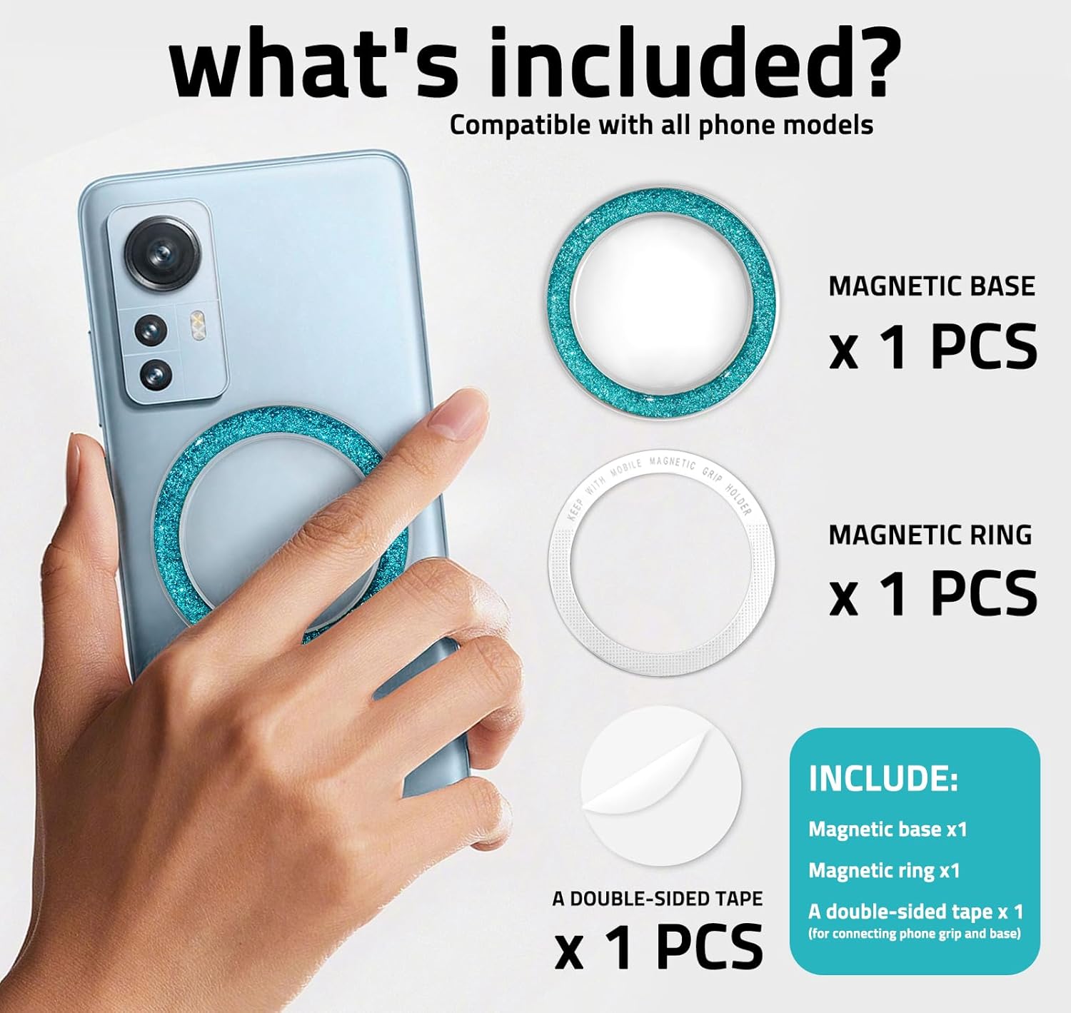 Magnetic Base Compatible with Popsocket Phone Grip and MagSafe，Removable Phone Holder Base for Smartphone and Phone Cases, Upgrade for Phone Stand,Clear Blue