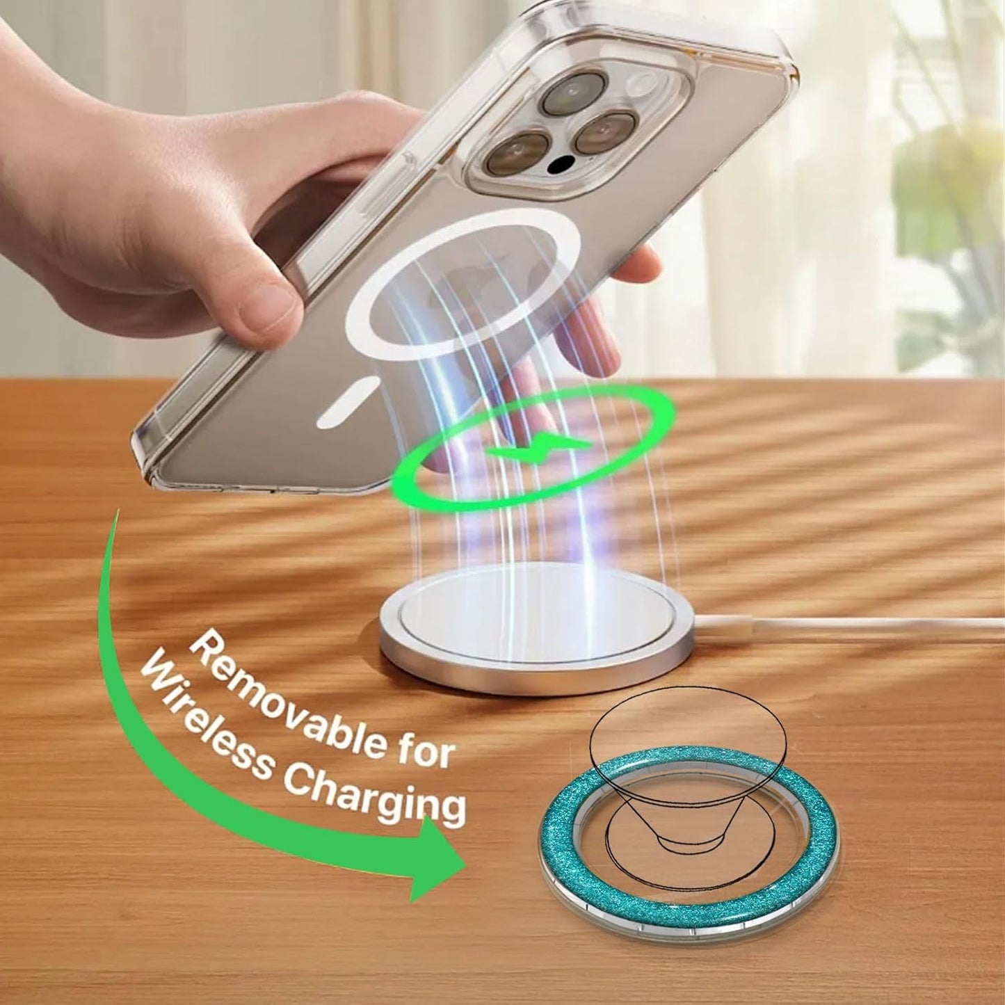 Magnetic Base Compatible with Popsocket Phone Grip and MagSafe，Removable Phone Holder Base for Smartphone and Phone Cases, Upgrade for Phone Stand,Clear Blue