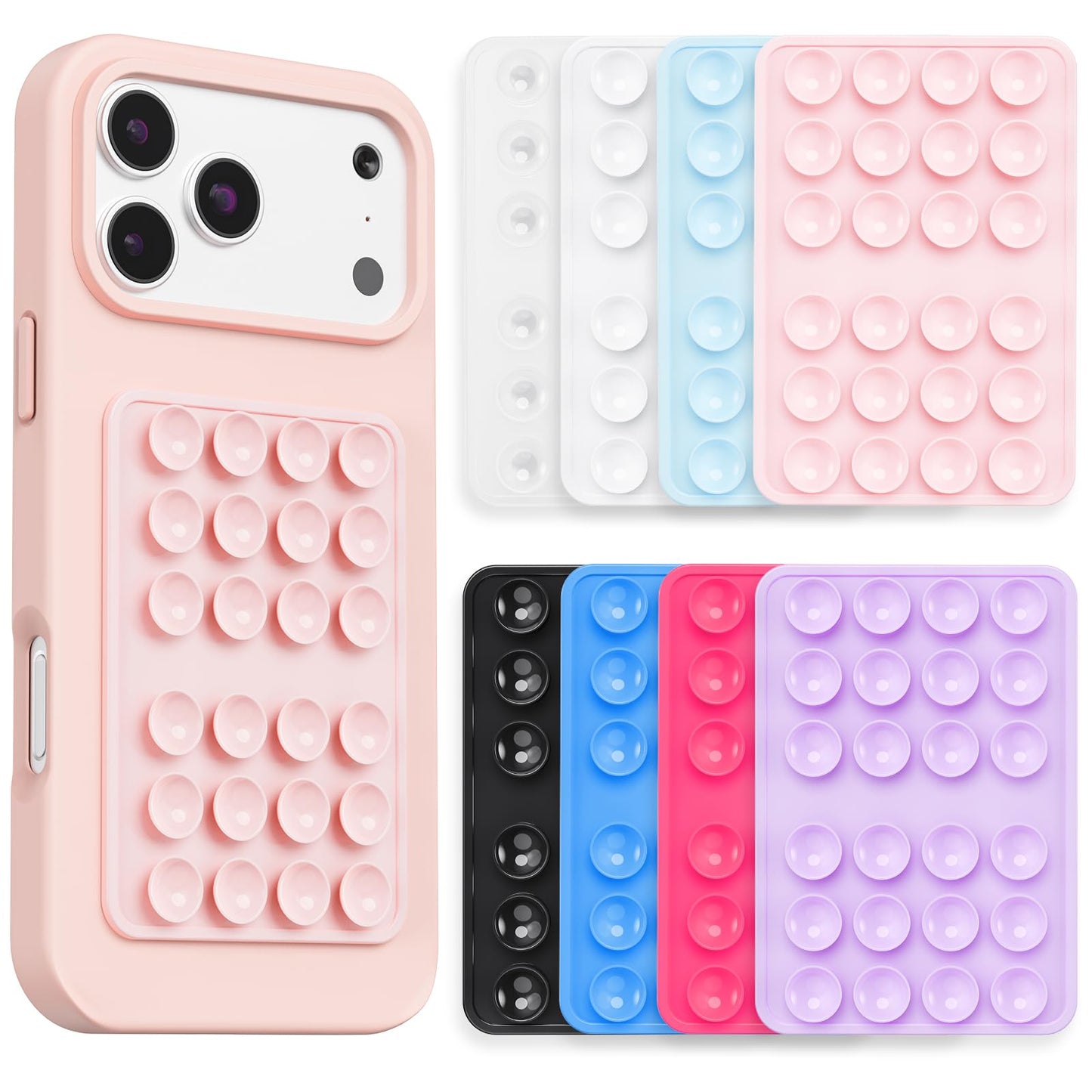 (4 Pack) Silicone Octo Cup Buddy Suction Phone Grip Mount, Hands-Free Sticky Phone Holder with 24 Suction Cups, Strong Grip for Selfies & Videos, Adheres to Mirrors, Tiles & Smooth Surfaces