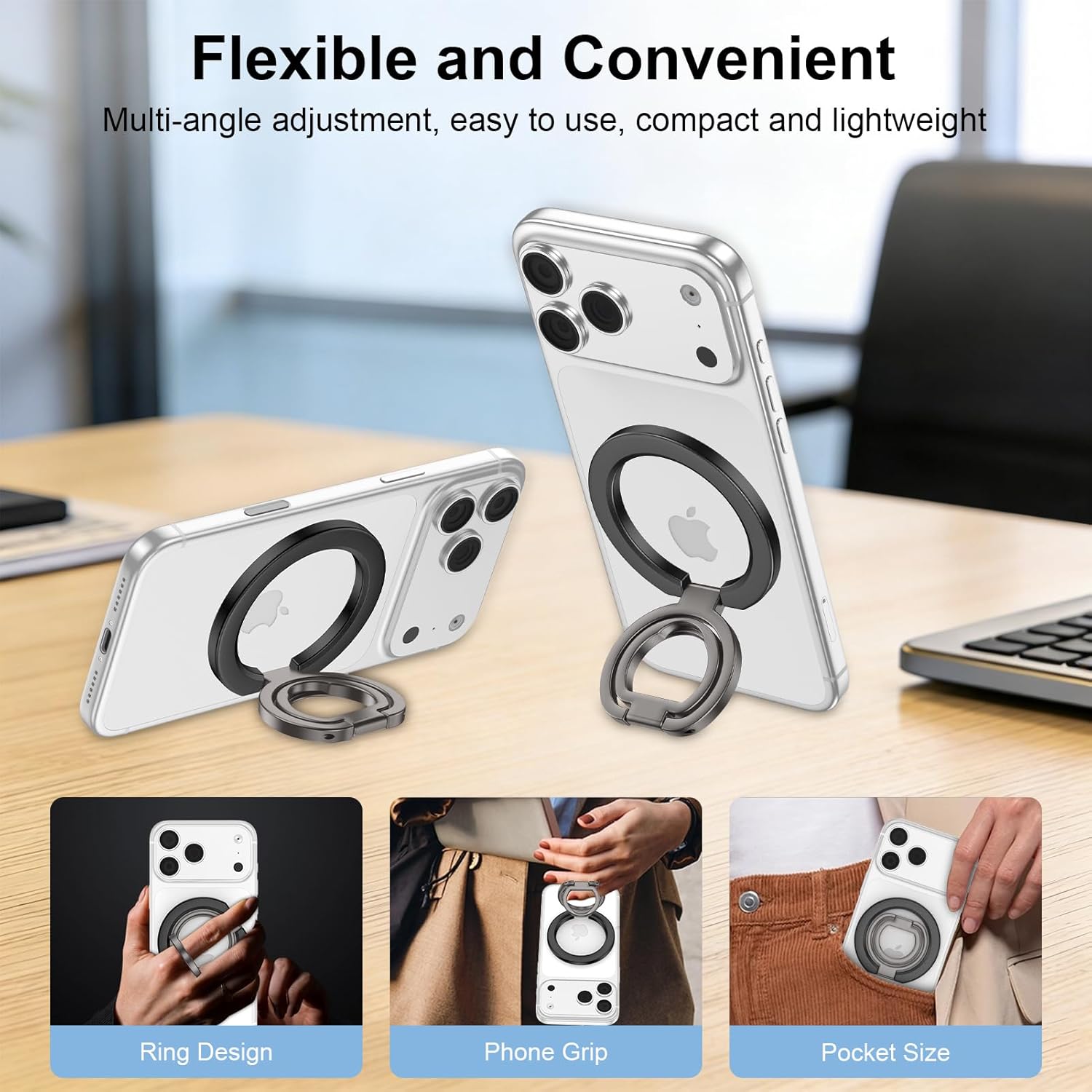 Dual-Sided Magnetic Phone Ring Grip for Samsung Galaxy S26 Ultra/S26+/S26, MagSafe Finger Ring Grip Kickstand for iPhone 17 Pro Max/16 Pro/15, Samsung Galaxy S25 FE Ultra S24+ Phone Caes Accessories
