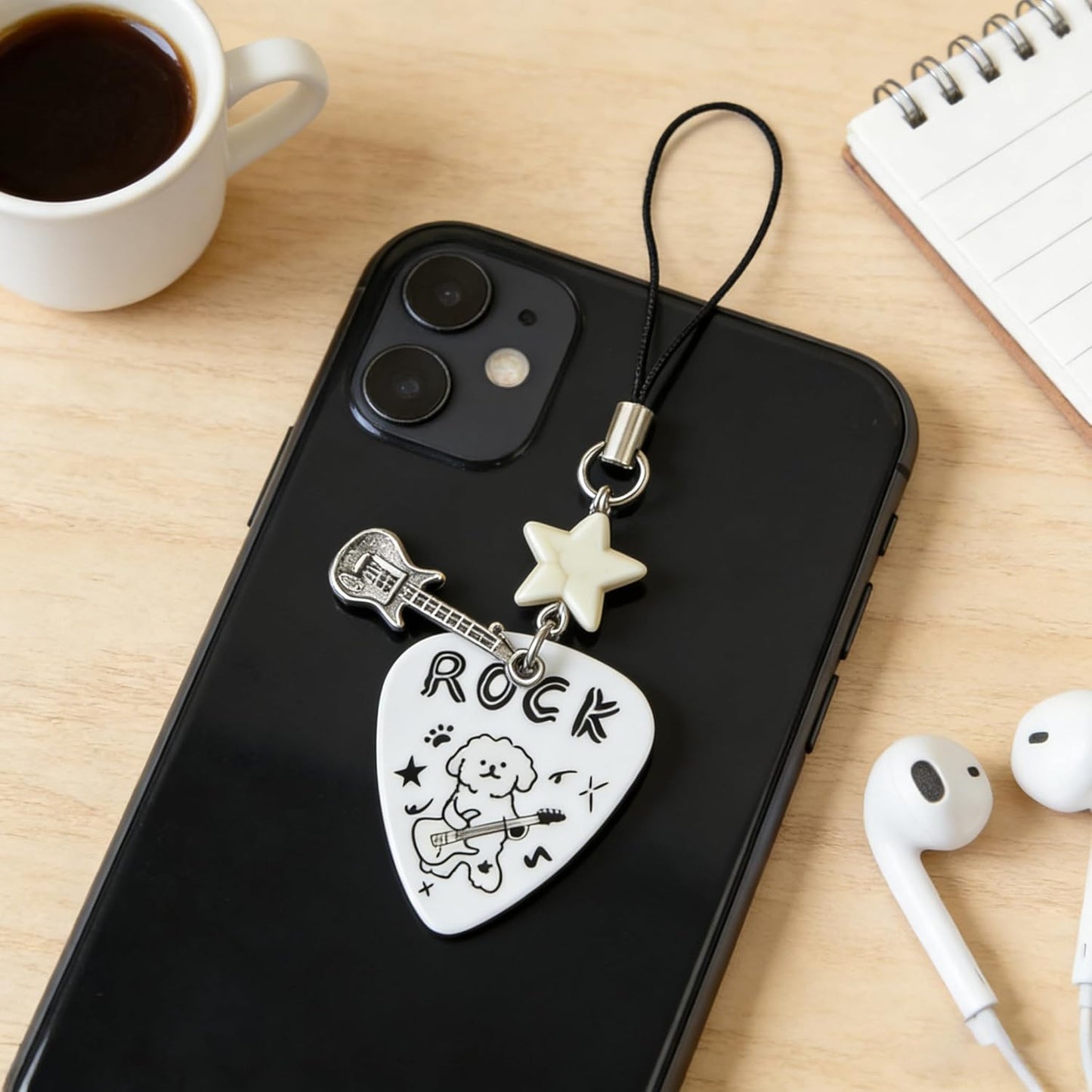 Cute Phone Charm Y2k Kawaii Guitar Pick Rock Dog Star Camera Phone Bag Strap Charms Keychain Funny Aesthetic Accessories