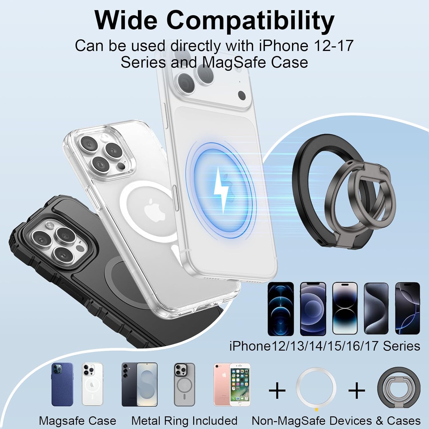 Dual-Sided Magnetic Phone Ring Grip for Samsung Galaxy S26 Ultra/S26+/S26, MagSafe Finger Ring Grip Kickstand for iPhone 17 Pro Max/16 Pro/15, Samsung Galaxy S25 FE Ultra S24+ Phone Caes Accessories
