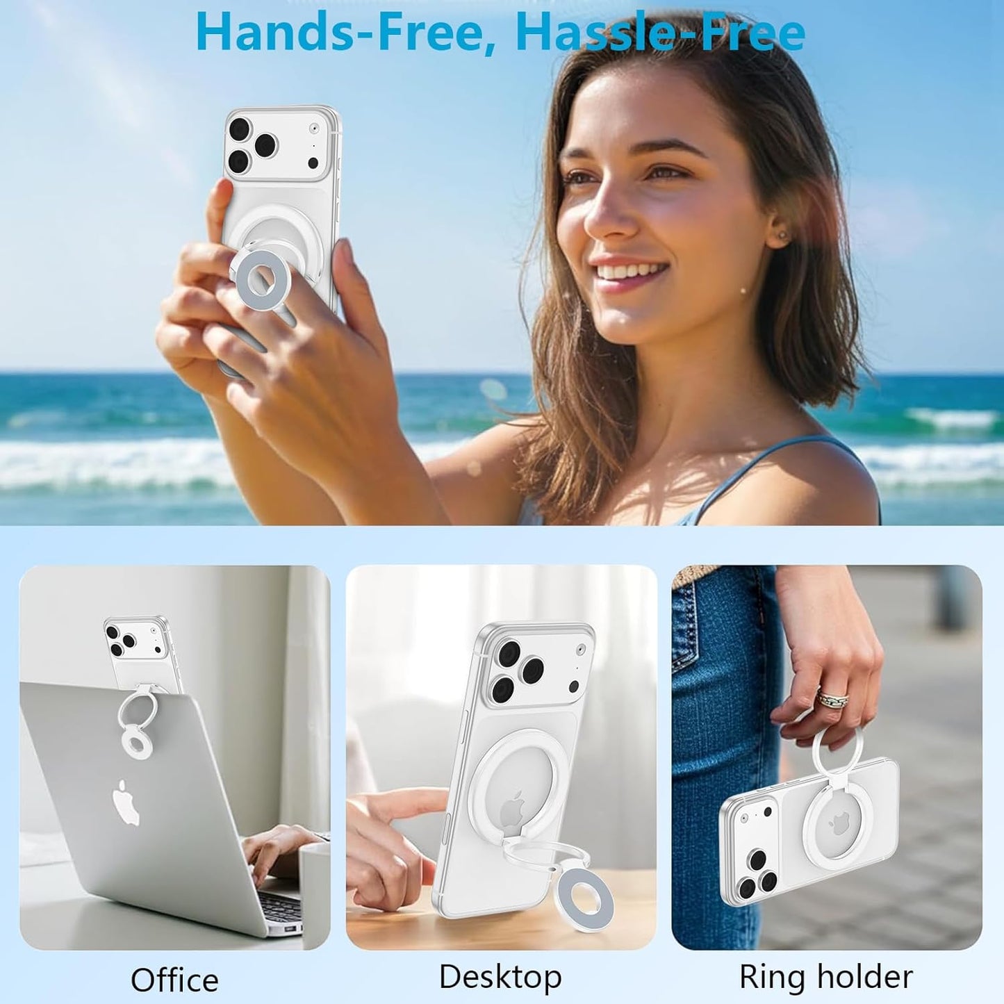 Dual-Sided Magnetic Phone Grip MagSafe Phone Ring Holder Kickstand Loop Magnet Finger Ring Stand for iPhone 17e/17/16/15/14/13/12 Pro Max Samsung S26 Ultra S26 S25 FE S24 Ultra Google Pixel 10a 10 9 8