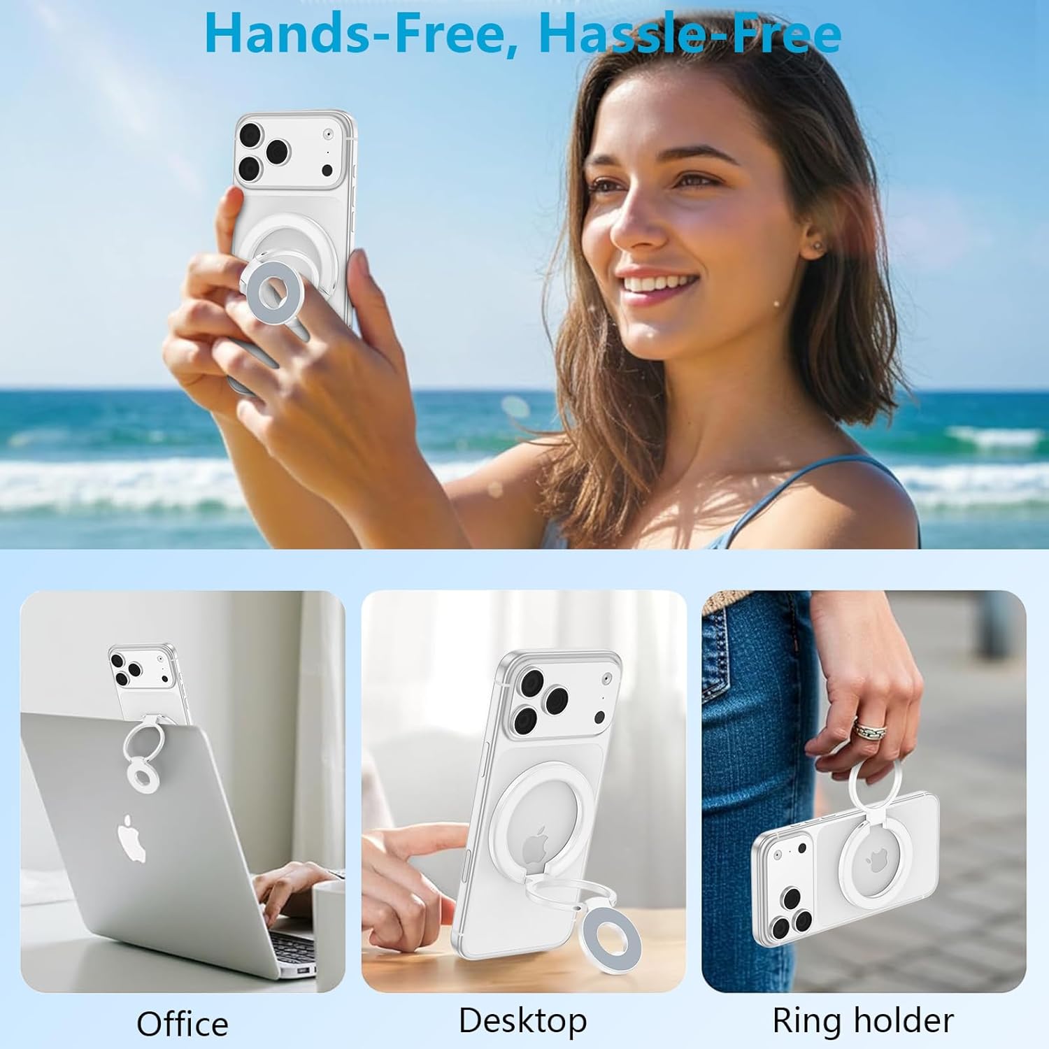 Dual-Sided Magnetic Phone Grip MagSafe Phone Ring Holder Kickstand Loop Magnet Finger Ring Stand for iPhone 17e/17/16/15/14/13/12 Pro Max Samsung S26 Ultra S26 S25 FE S24 Ultra Google Pixel 10a 10 9 8