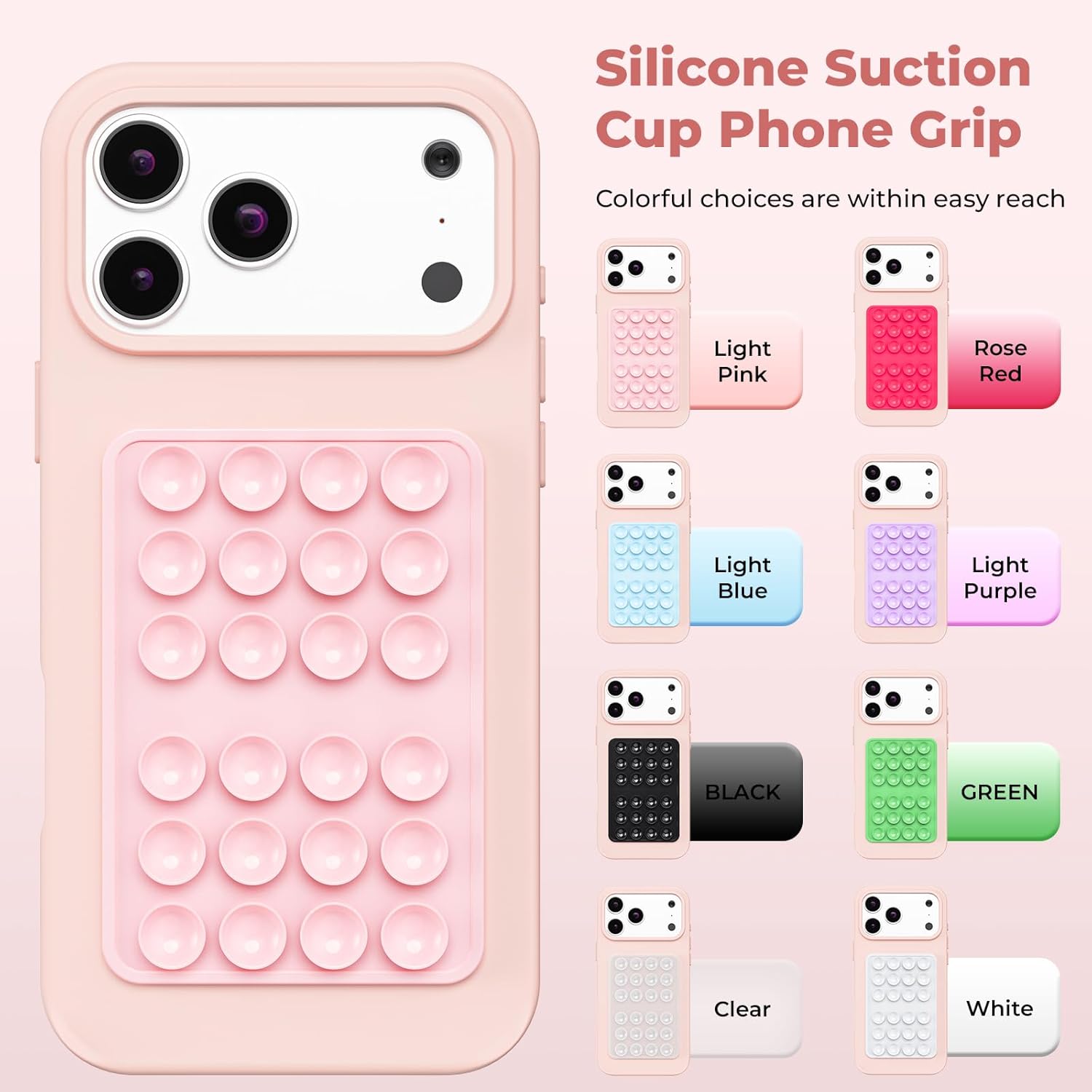 (4 Pack) Silicone Octo Cup Buddy Suction Phone Grip Mount, Hands-Free Sticky Phone Holder with 24 Suction Cups, Strong Grip for Selfies & Videos, Adheres to Mirrors, Tiles & Smooth Surfaces