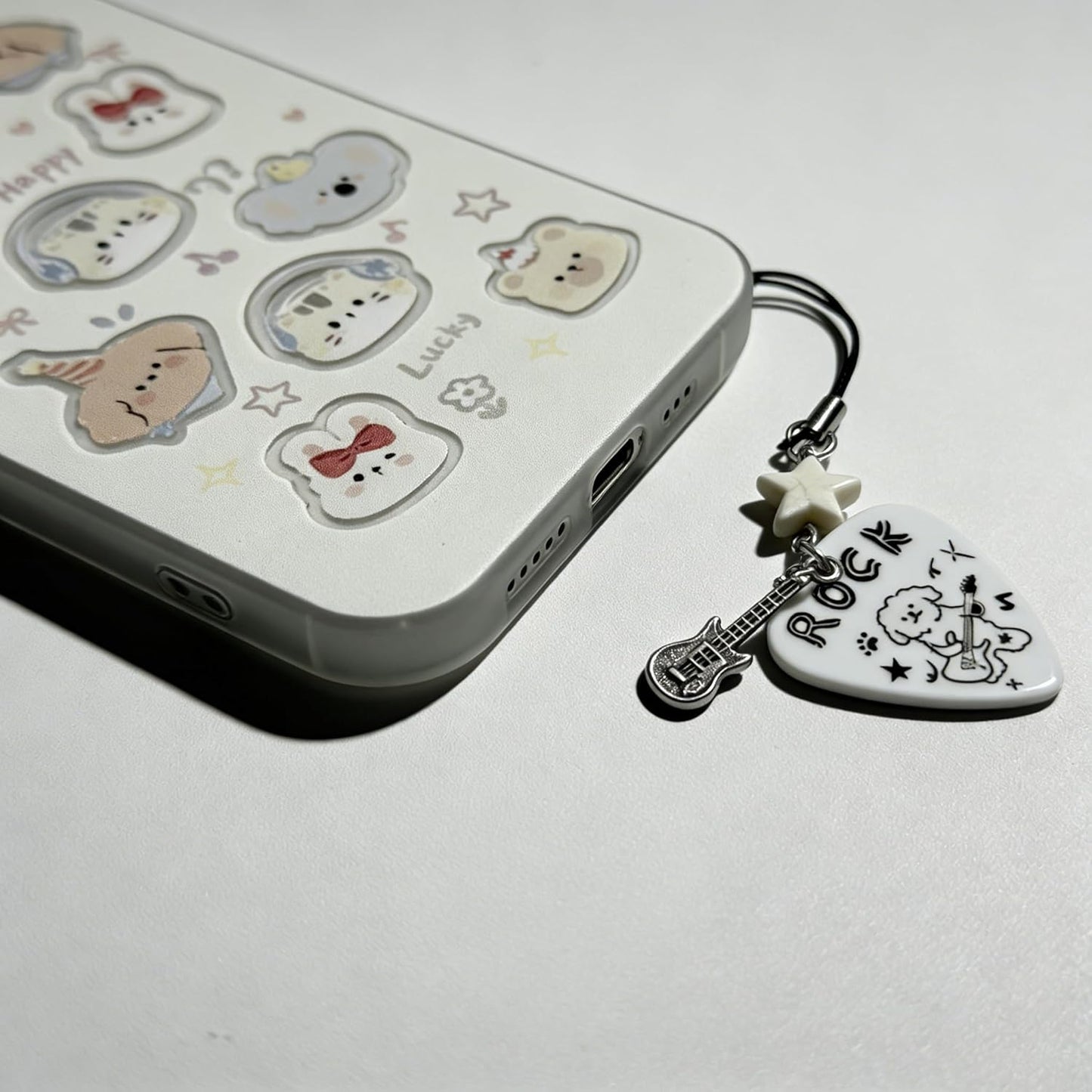 Cute Phone Charm Y2k Kawaii Guitar Pick Rock Dog Star Camera Phone Bag Strap Charms Keychain Funny Aesthetic Accessories