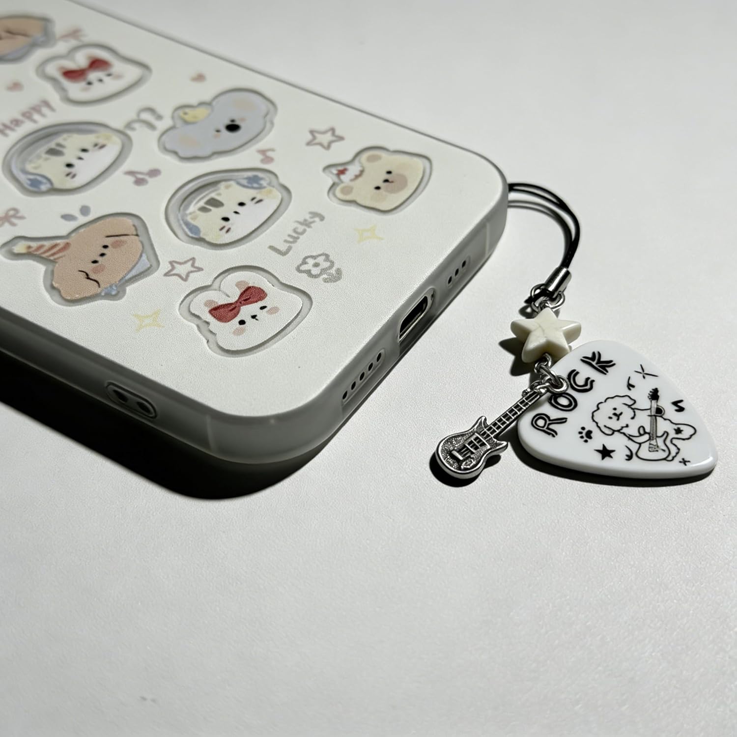 Cute Phone Charm Y2k Kawaii Guitar Pick Rock Dog Star Camera Phone Bag Strap Charms Keychain Funny Aesthetic Accessories