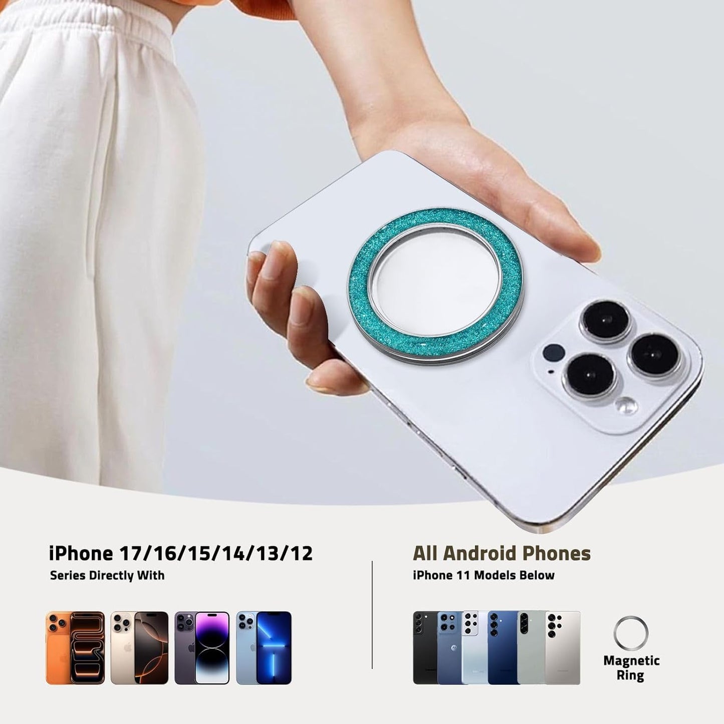Magnetic Base Compatible with Popsocket Phone Grip and MagSafe，Removable Phone Holder Base for Smartphone and Phone Cases, Upgrade for Phone Stand,Clear Blue