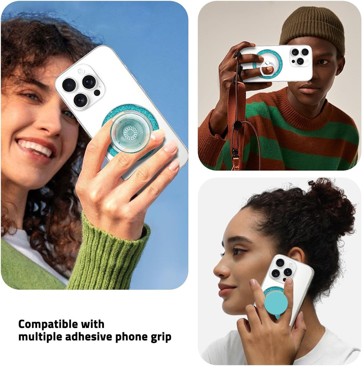 Magnetic Base Compatible with Popsocket Phone Grip and MagSafe，Removable Phone Holder Base for Smartphone and Phone Cases, Upgrade for Phone Stand,Clear Blue