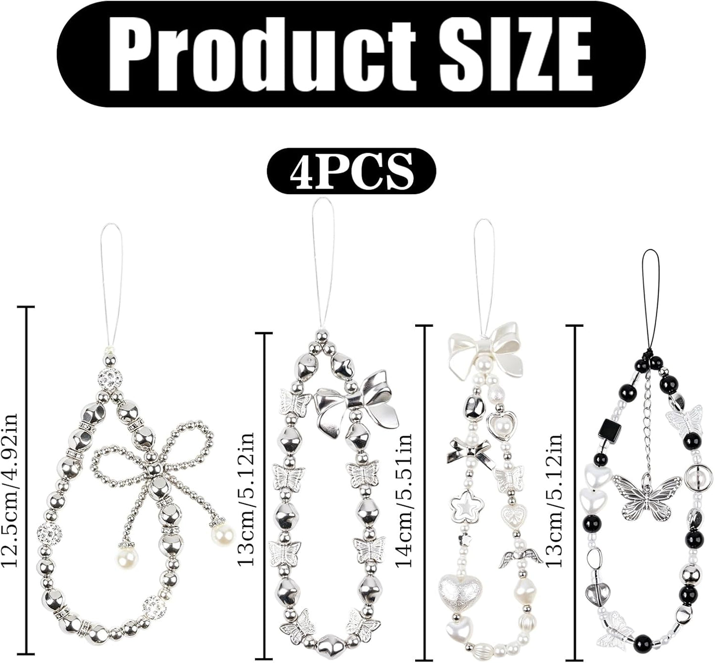 4PCS Phone Charms Strap - Camera Beaded Wrist Strap, Y2K Accessories for Bag Keychain Phones Pendant Decor