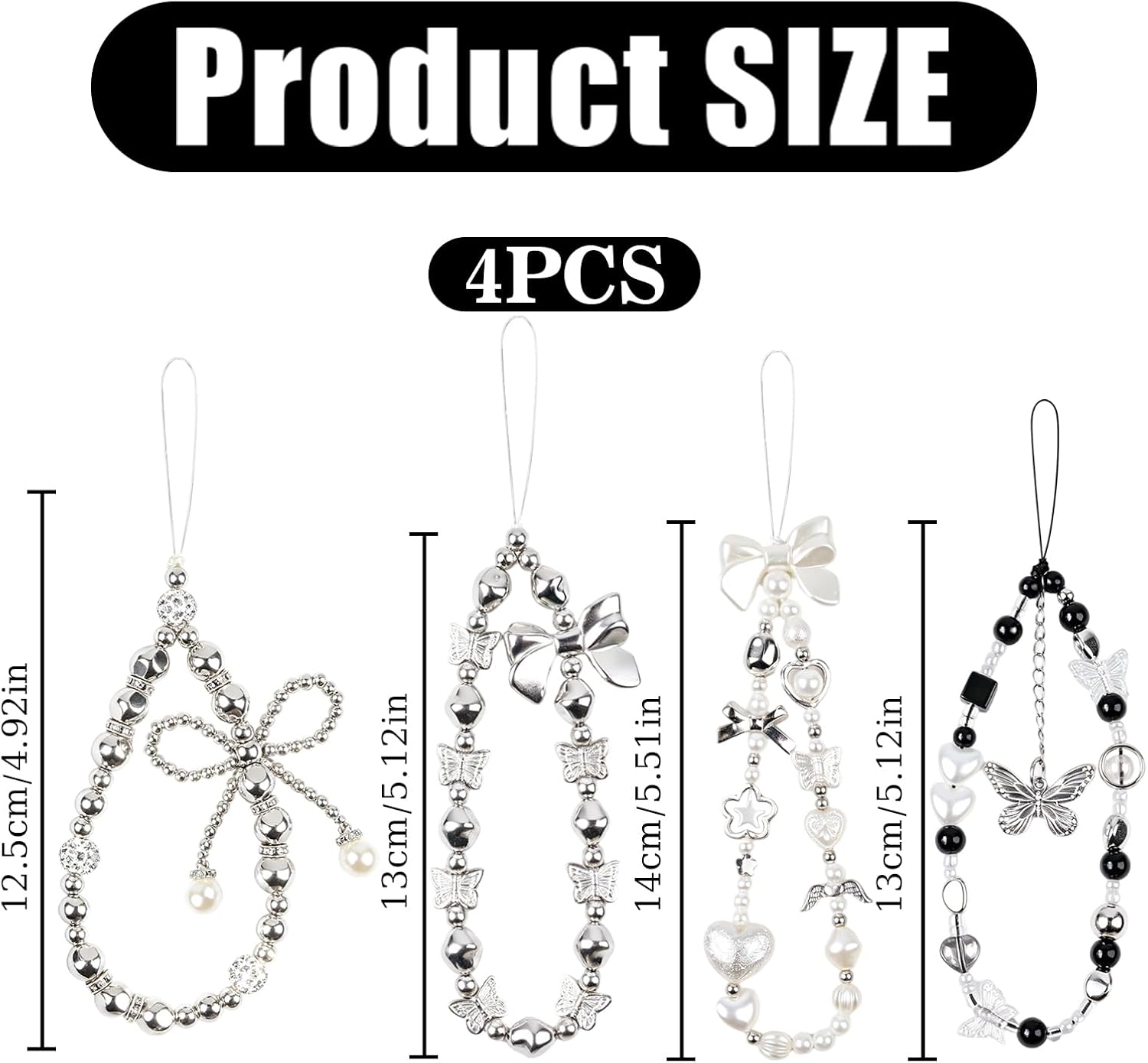 4PCS Phone Charms Strap - Camera Beaded Wrist Strap, Y2K Accessories for Bag Keychain Phones Pendant Decor
