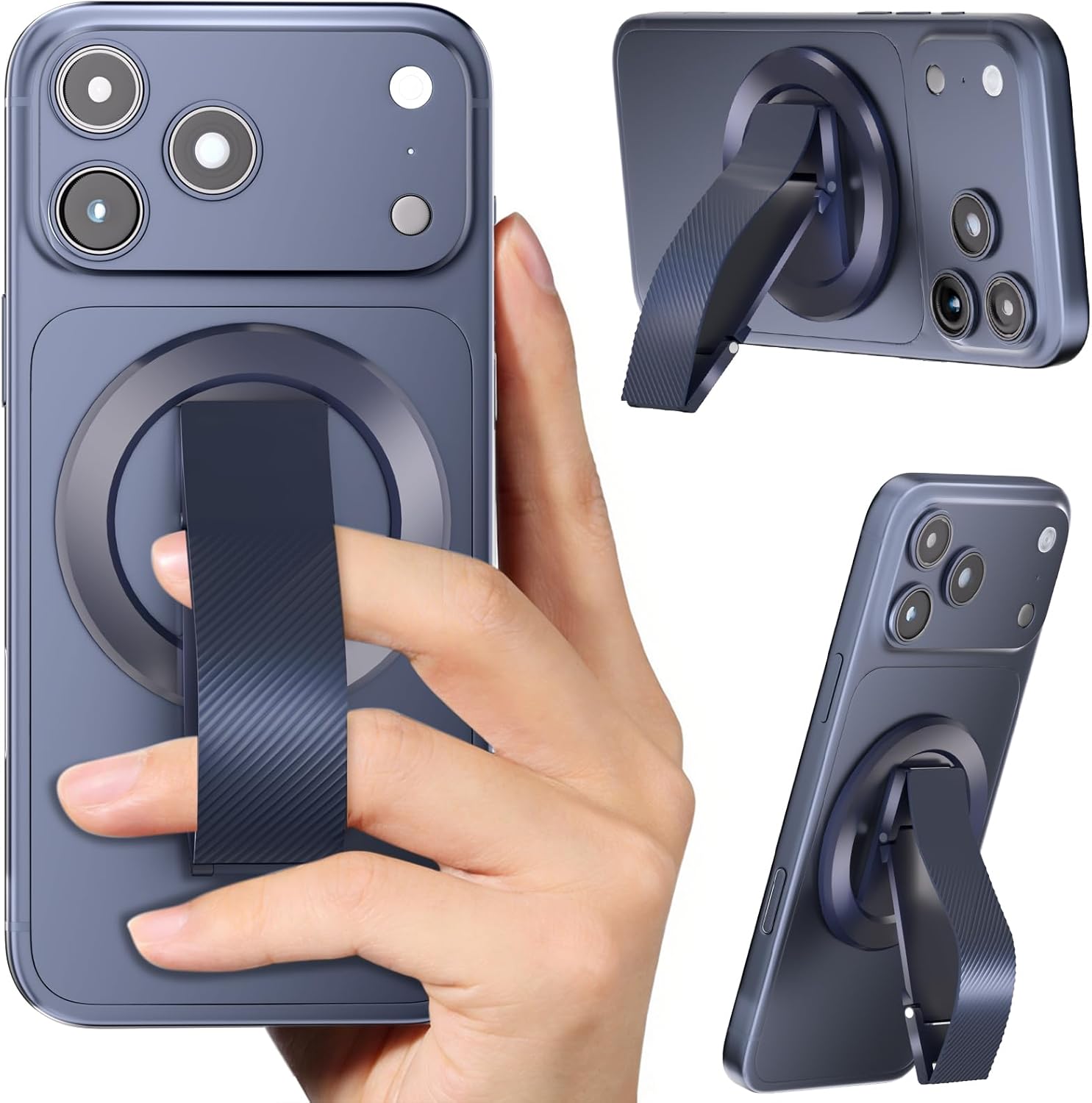 2026 SINCEHOLY Magnetic Phone Grip for MagSafe with Soft Silicone Strap and 2-axis Adjustable Kickstand, Magnet Phone Grip for iPhone 17-12 Series and Samsung Galaxy S26, S25, Z Fold 6, Pixel 9, Blue