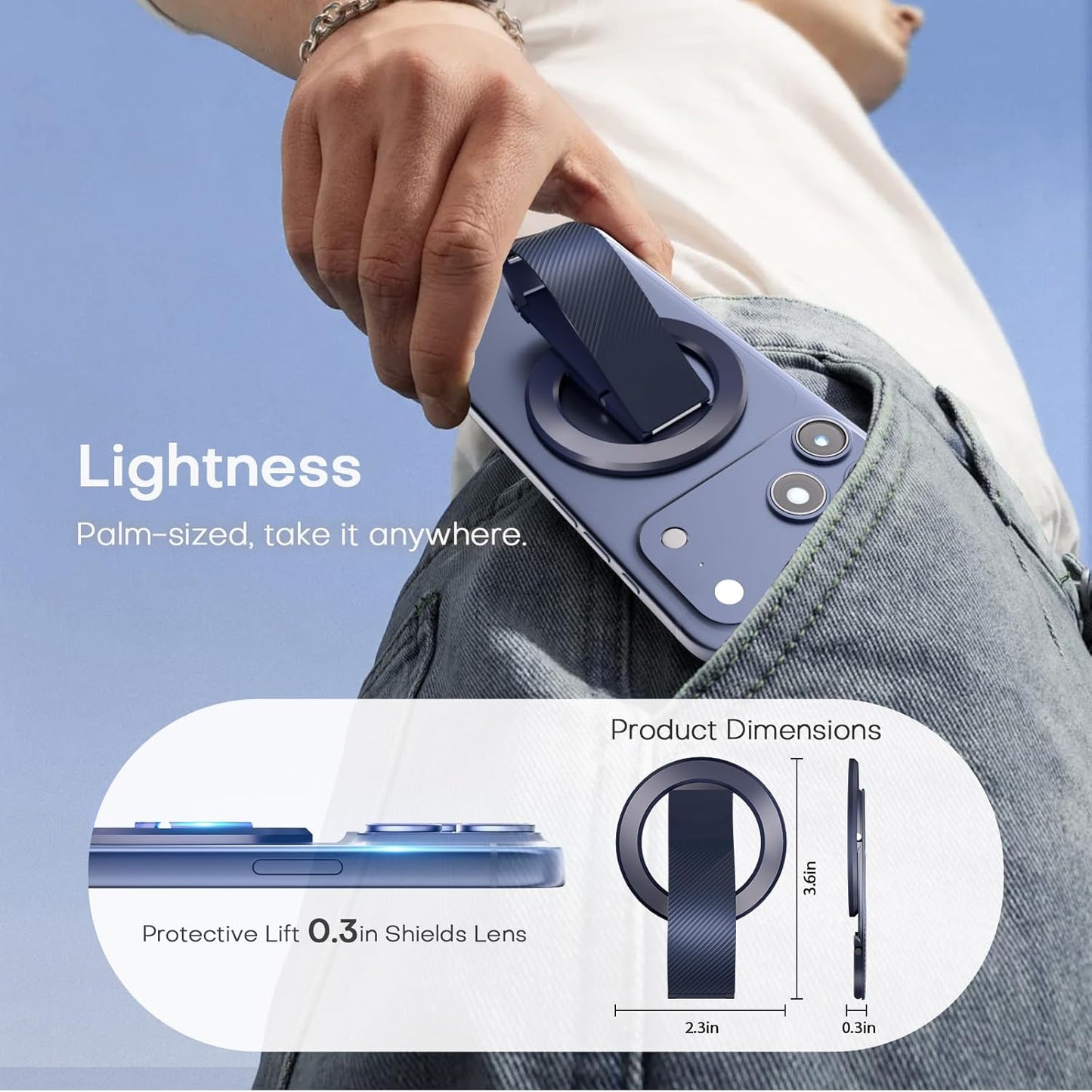 2026 SINCEHOLY Magnetic Phone Grip for MagSafe with Soft Silicone Strap and 2-axis Adjustable Kickstand, Magnet Phone Grip for iPhone 17-12 Series and Samsung Galaxy S26, S25, Z Fold 6, Pixel 9, Blue