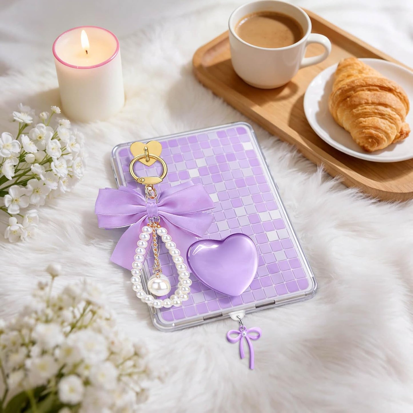 AIERSA Charms Accessories for Kindle Phone, Set Include Cute Heart Grip & Bow Chain, Dust Plug Charm Type C, Compatible with Kindle Paperwhite 11th/12th Gen