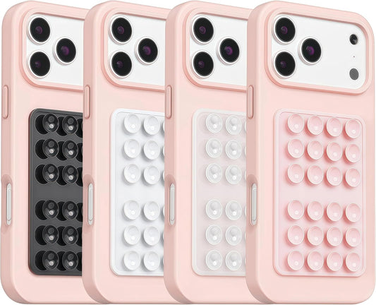(4 Pack) Silicone Octo Cup Buddy Suction Phone Grip Mount, Hands-Free Sticky Phone Holder with 24 Suction Cups, Strong Grip for Selfies & Videos, Adheres to Mirrors, Tiles & Smooth Surfaces